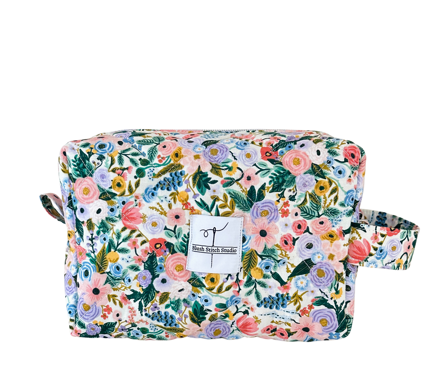 floral quilted makeup bag. made in canada. 