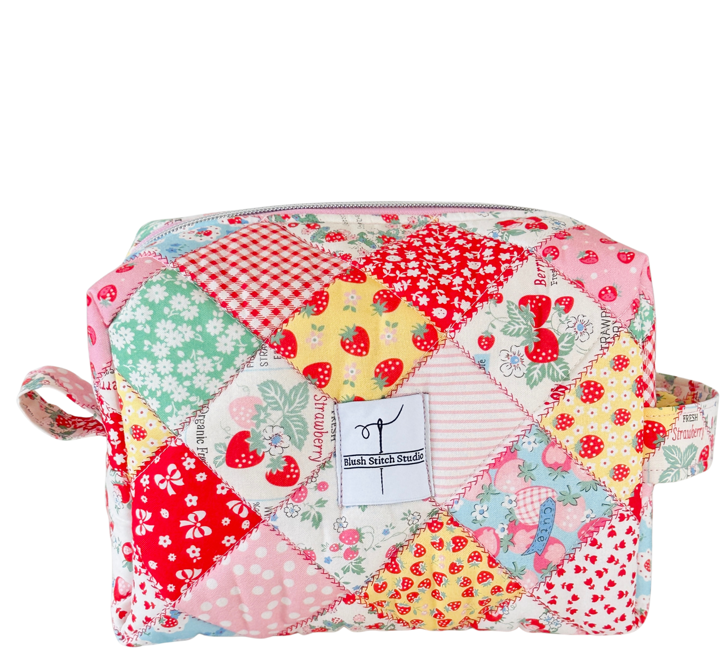strawberry patchwork quilted makeup bag