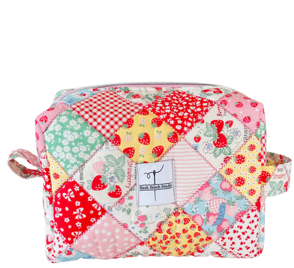 strawberry patchwork quilted makeup bag