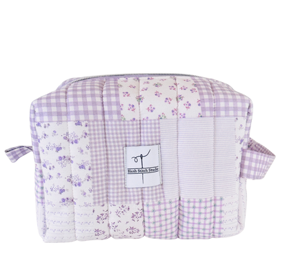 lilac purple quilted patchwork makeup bag