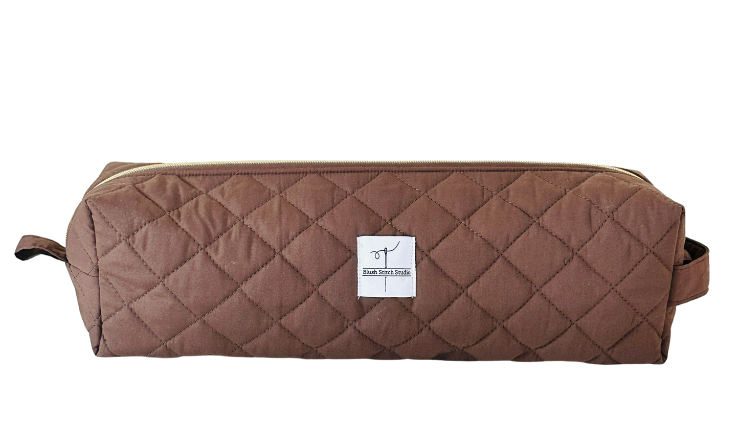 brown quilted hair tool bag