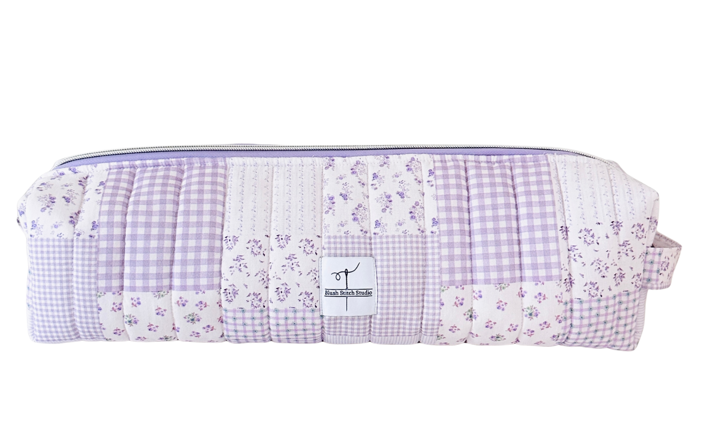 lilac patchwork quilted hair tool bag