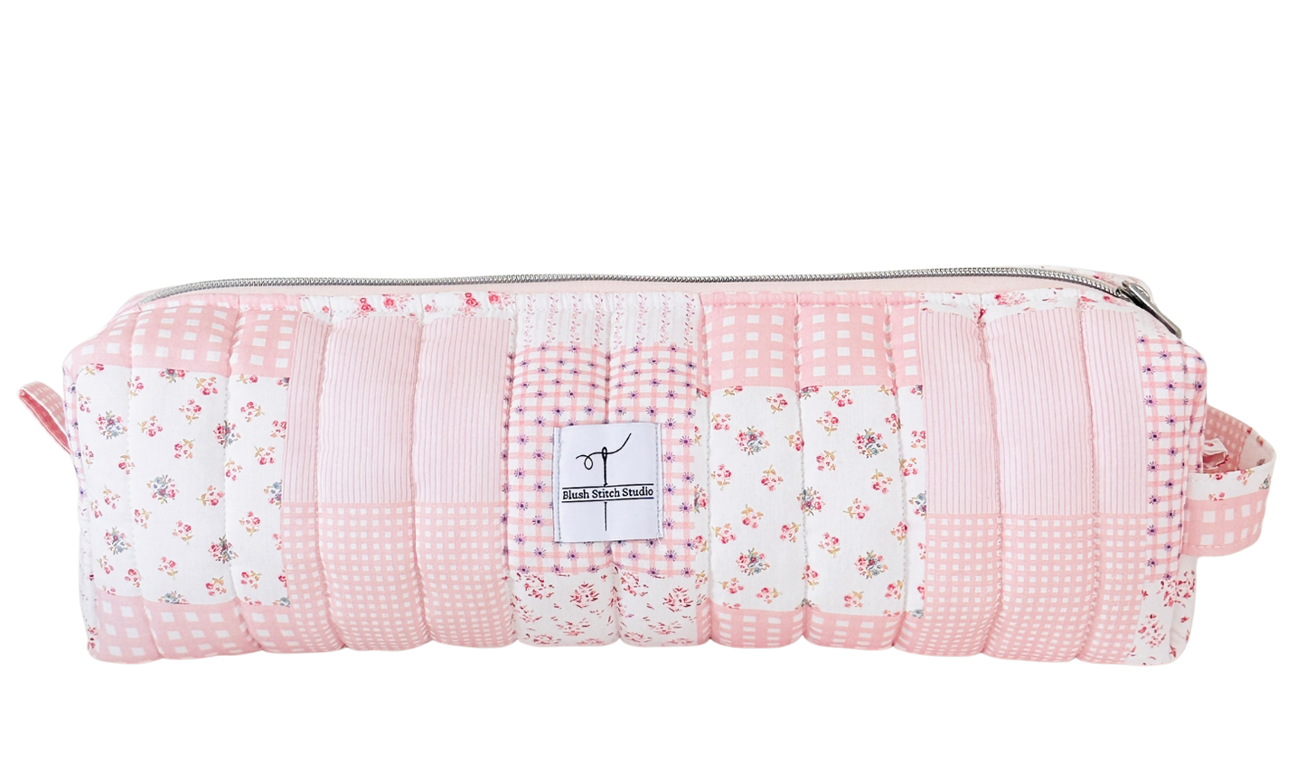 pink patchwork hair tool bag