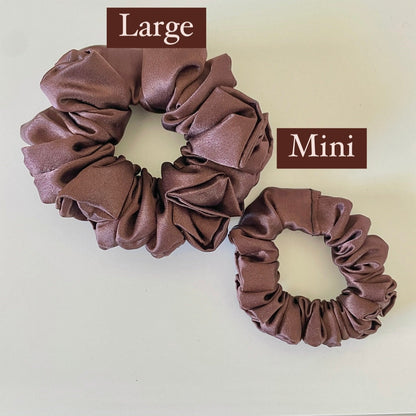 Brown Satin Scrunchie, Neutral Dark Brown Bridal Satin Hair Scrunchie, shiny hair tie