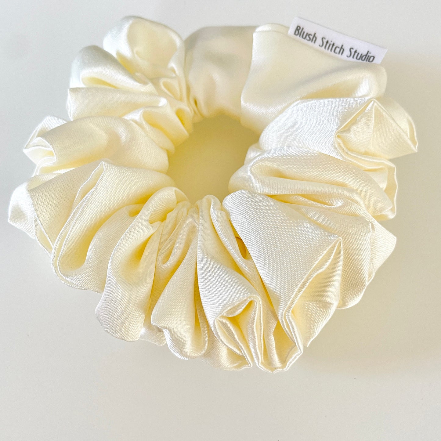 Ivory White Cream Satin Scrunchie | Off White Bridal Satin Hair Accessory | Satin Scrunchie Canada | Scrunchy | BlushStitchStudio