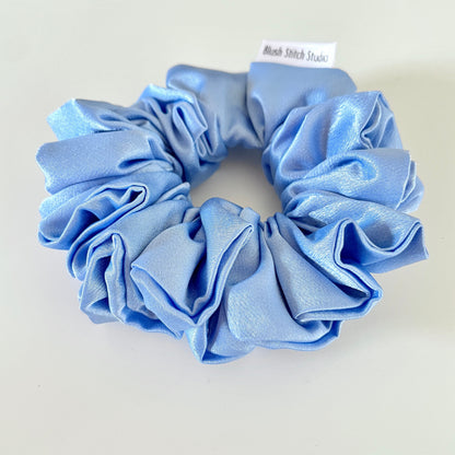Periwinkle Blue Satin Scrunchie, Large Light Pastel Blue Satin Scrunchie, Bridal Satin Scrunchies, Bridesmaid Gift, BlushStitchStudio