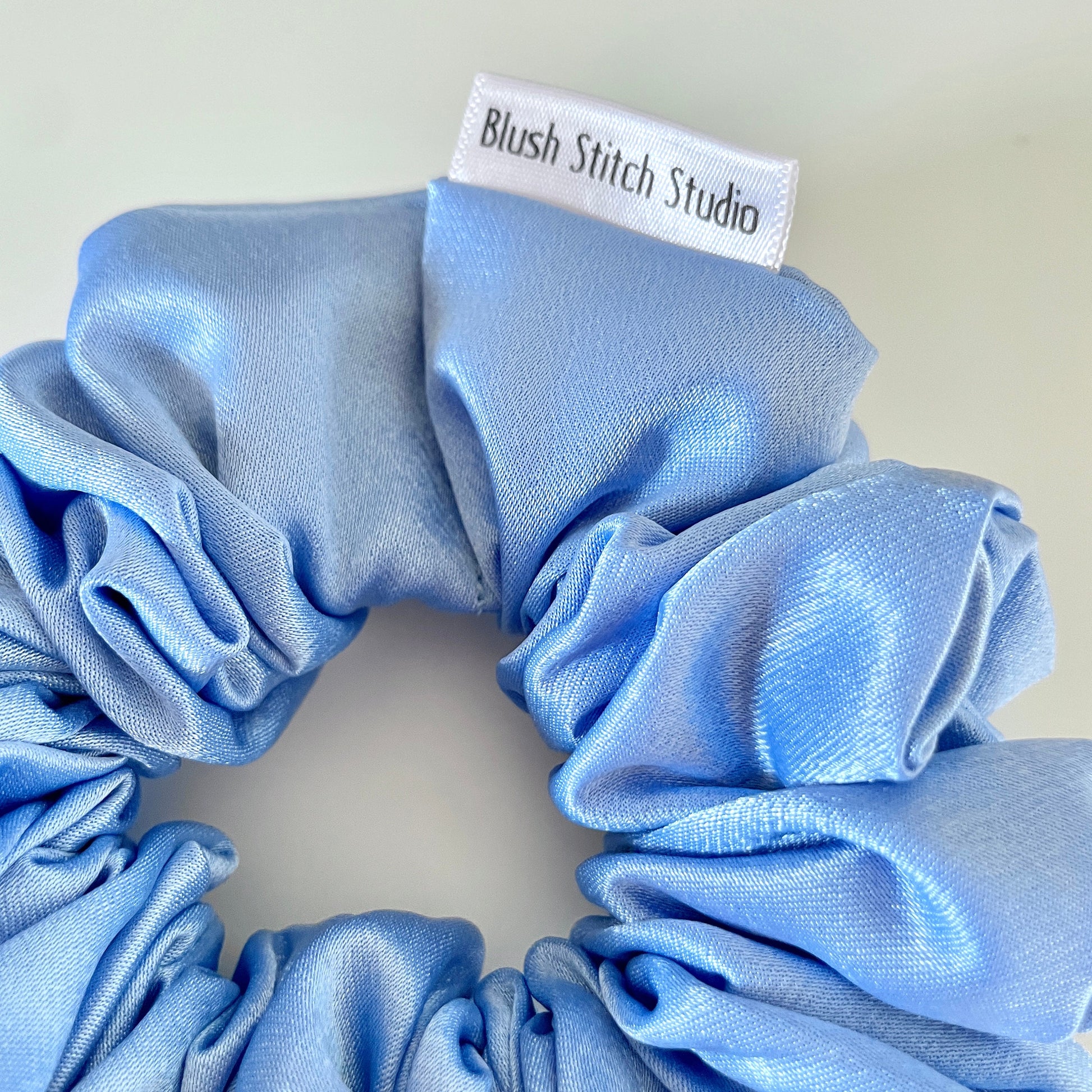 Periwinkle Blue Satin Scrunchie, Large Light Pastel Blue Satin Scrunchie, Bridal Satin Scrunchies, Bridesmaid Gift, BlushStitchStudio