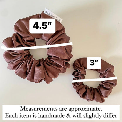 Brown Satin Scrunchie, Neutral Dark Brown Bridal Satin Hair Scrunchie, shiny hair tie