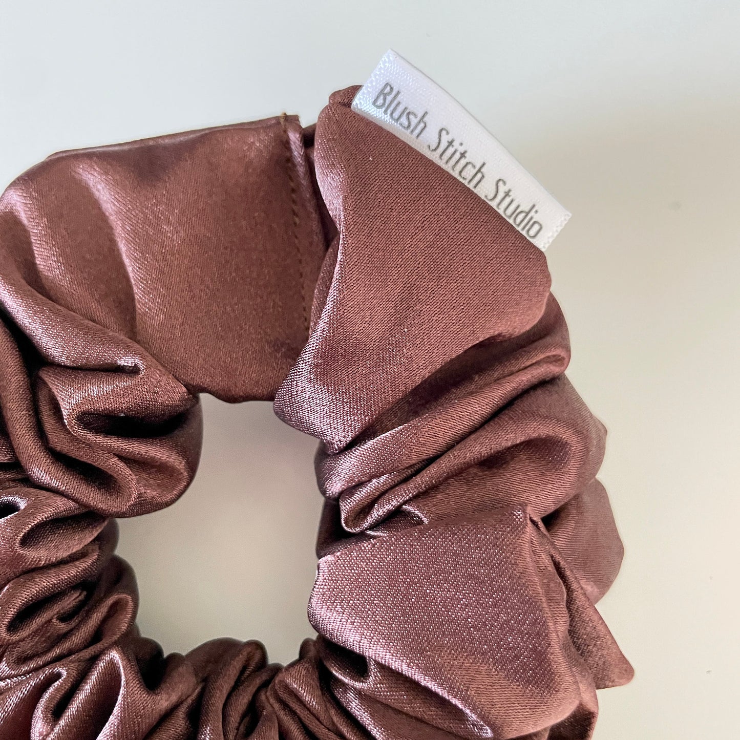 Brown Satin Scrunchie, Neutral Dark Brown Bridal Satin Hair Scrunchie, shiny hair tie