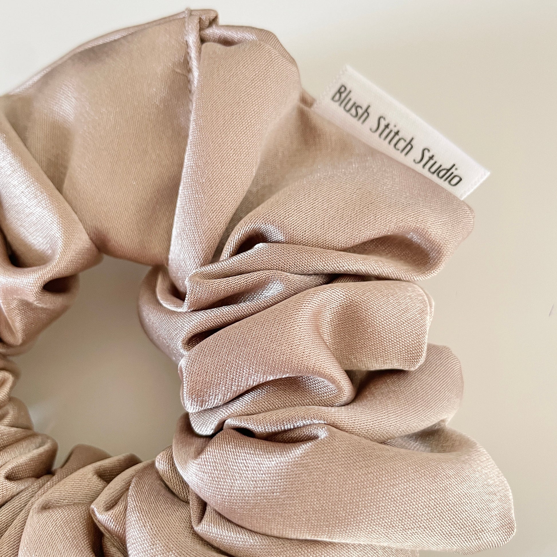 Beige Satin Scrunchie | Light Brown Satin Scrunchie | Satin Scrunchie Canada | Scrunchy | BlushStitchStudio