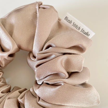 Beige Satin Scrunchie | Light Brown Satin Scrunchie | Satin Scrunchie Canada | Scrunchy | BlushStitchStudio