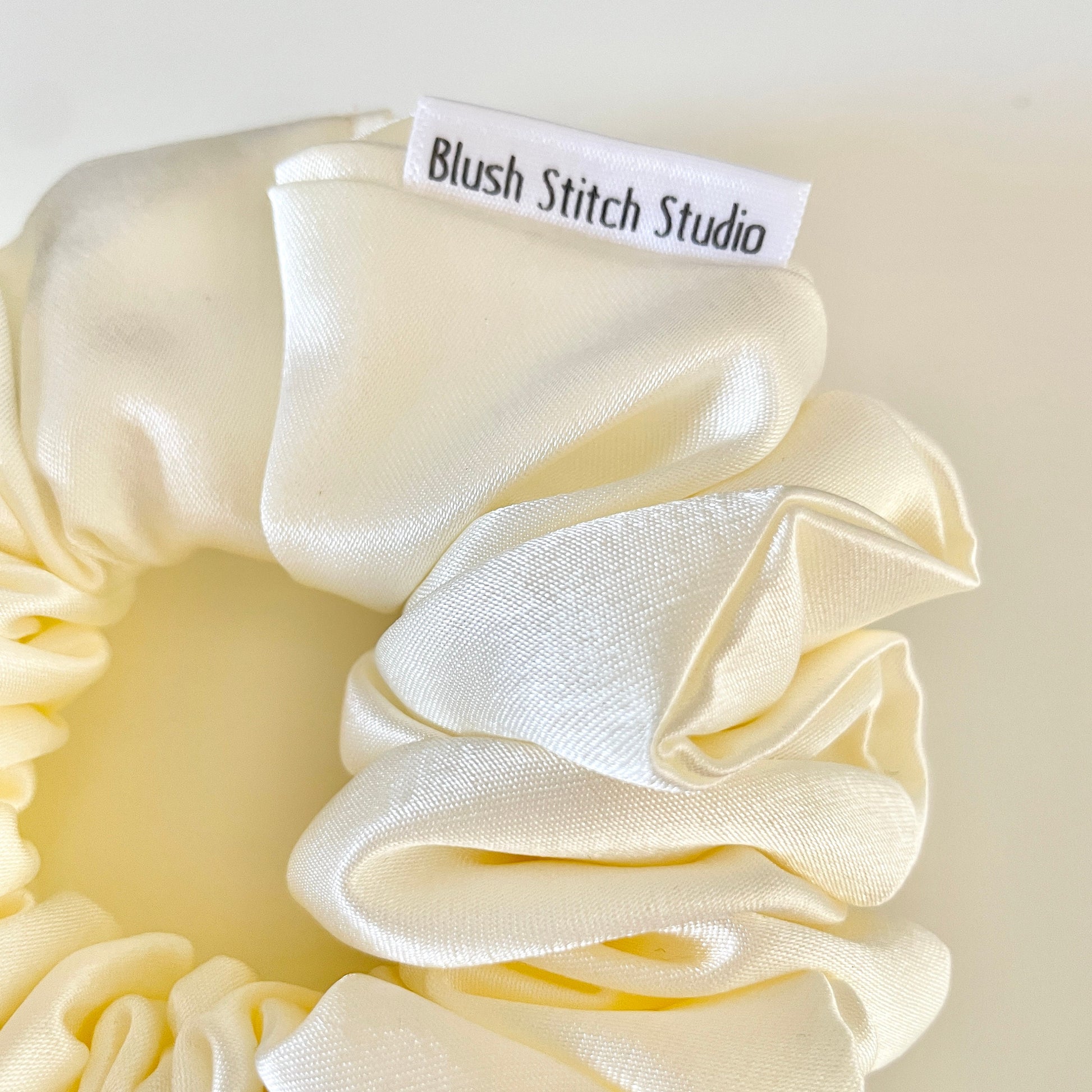 Ivory White Cream Satin Scrunchie | Off White Bridal Satin Hair Accessory | Satin Scrunchie Canada | Scrunchy | BlushStitchStudio