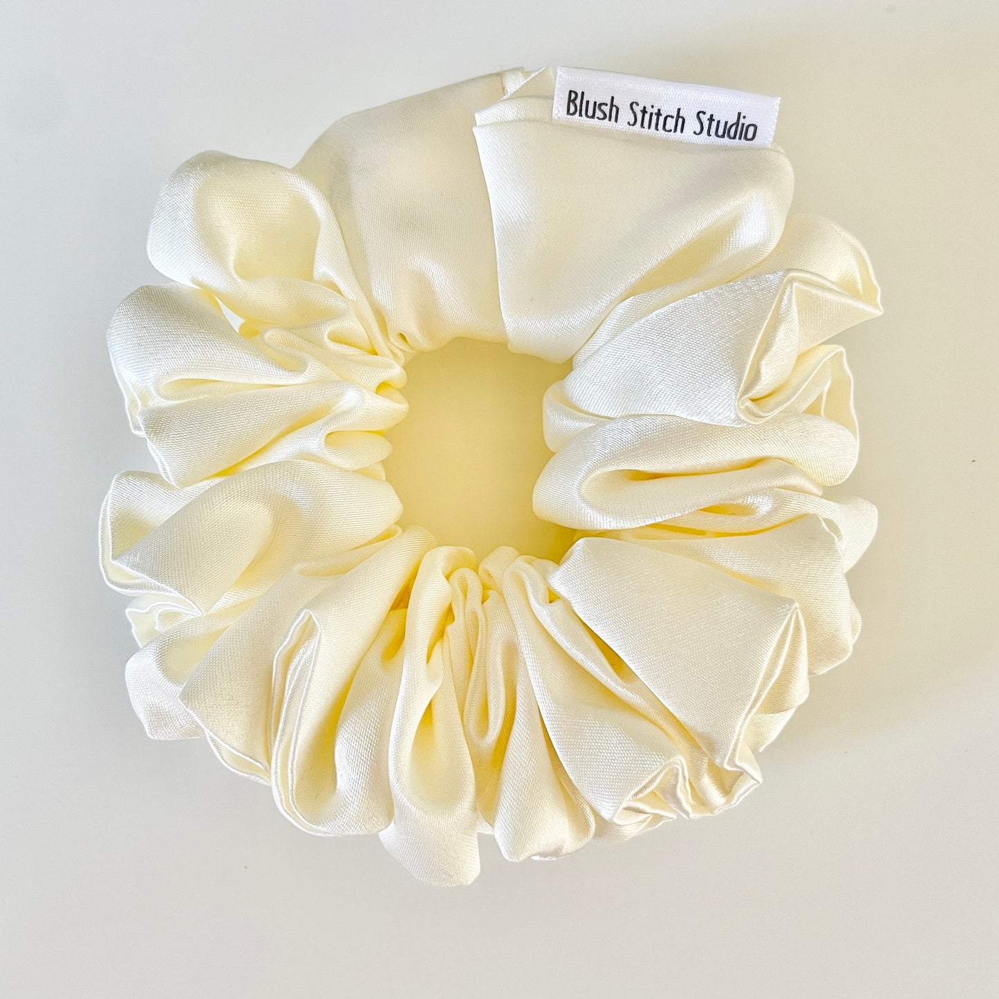 Ivory White Cream Satin Scrunchie | Off White Bridal Satin Hair Accessory | Satin Scrunchie Canada | Scrunchy | BlushStitchStudio