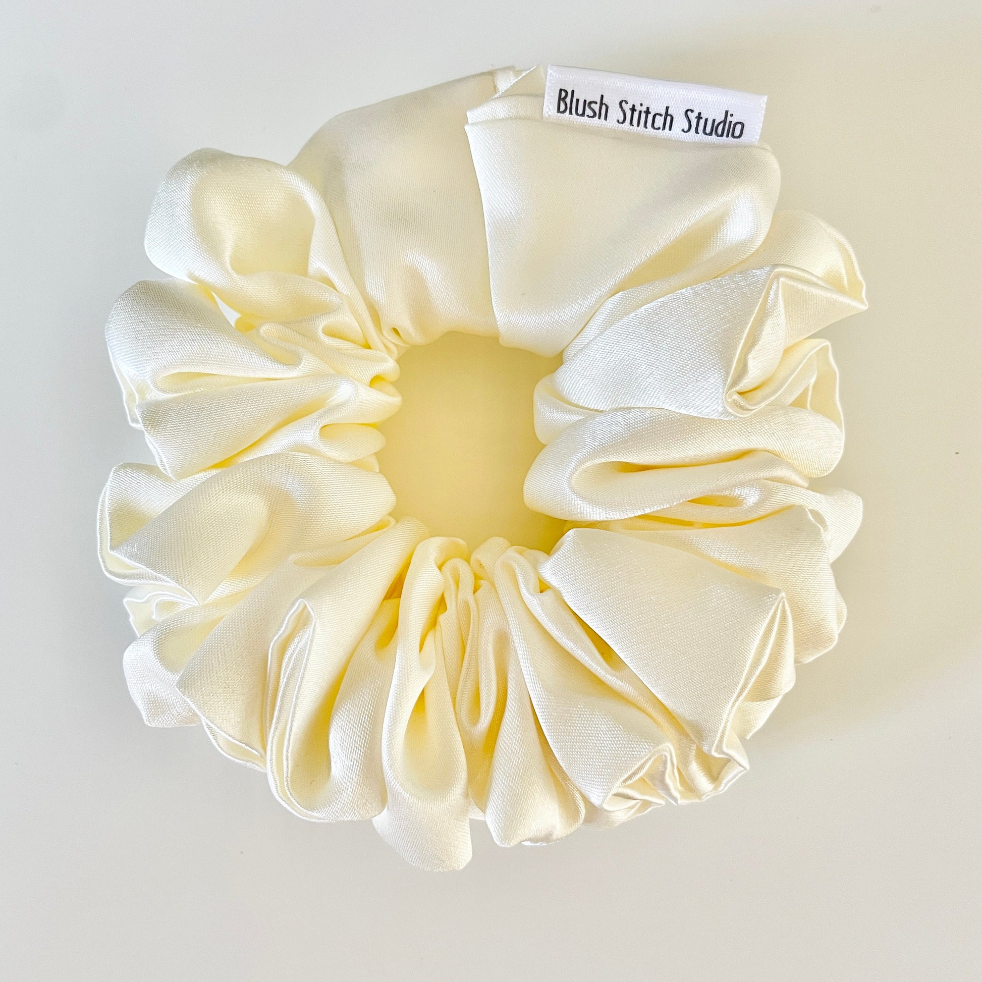 Ivory White Cream Satin Scrunchie | Off White Bridal Satin Hair Accessory | Satin Scrunchie Canada | Scrunchy | BlushStitchStudio