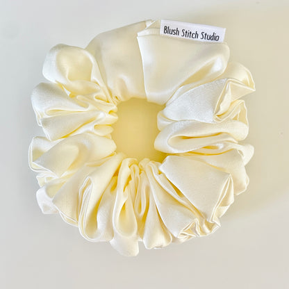 Ivory White Cream Satin Scrunchie | Off White Bridal Satin Hair Accessory | Satin Scrunchie Canada | Scrunchy | BlushStitchStudio
