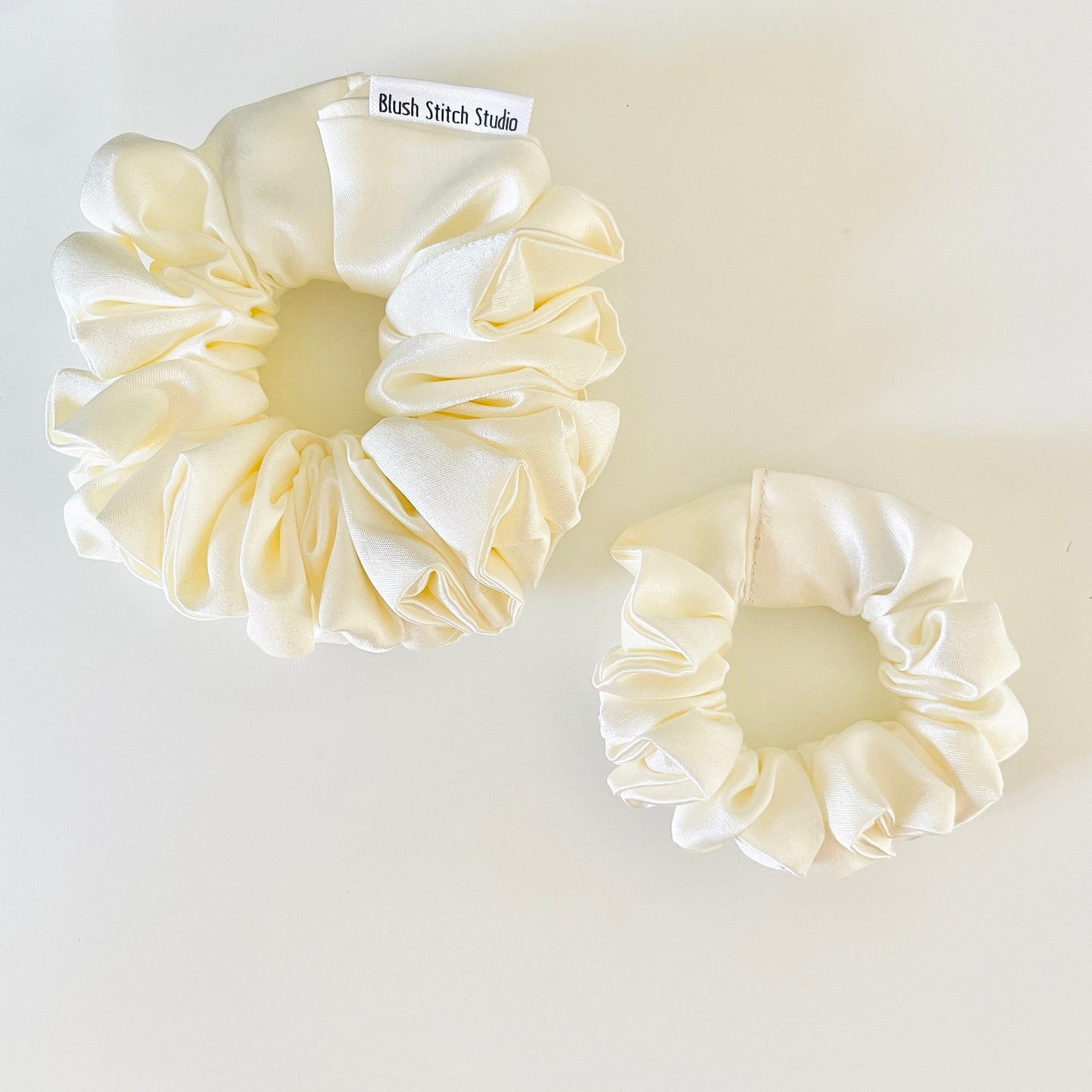 Ivory White Cream Satin Scrunchie | Off White Bridal Satin Hair Accessory | Satin Scrunchie Canada | Scrunchy | BlushStitchStudio