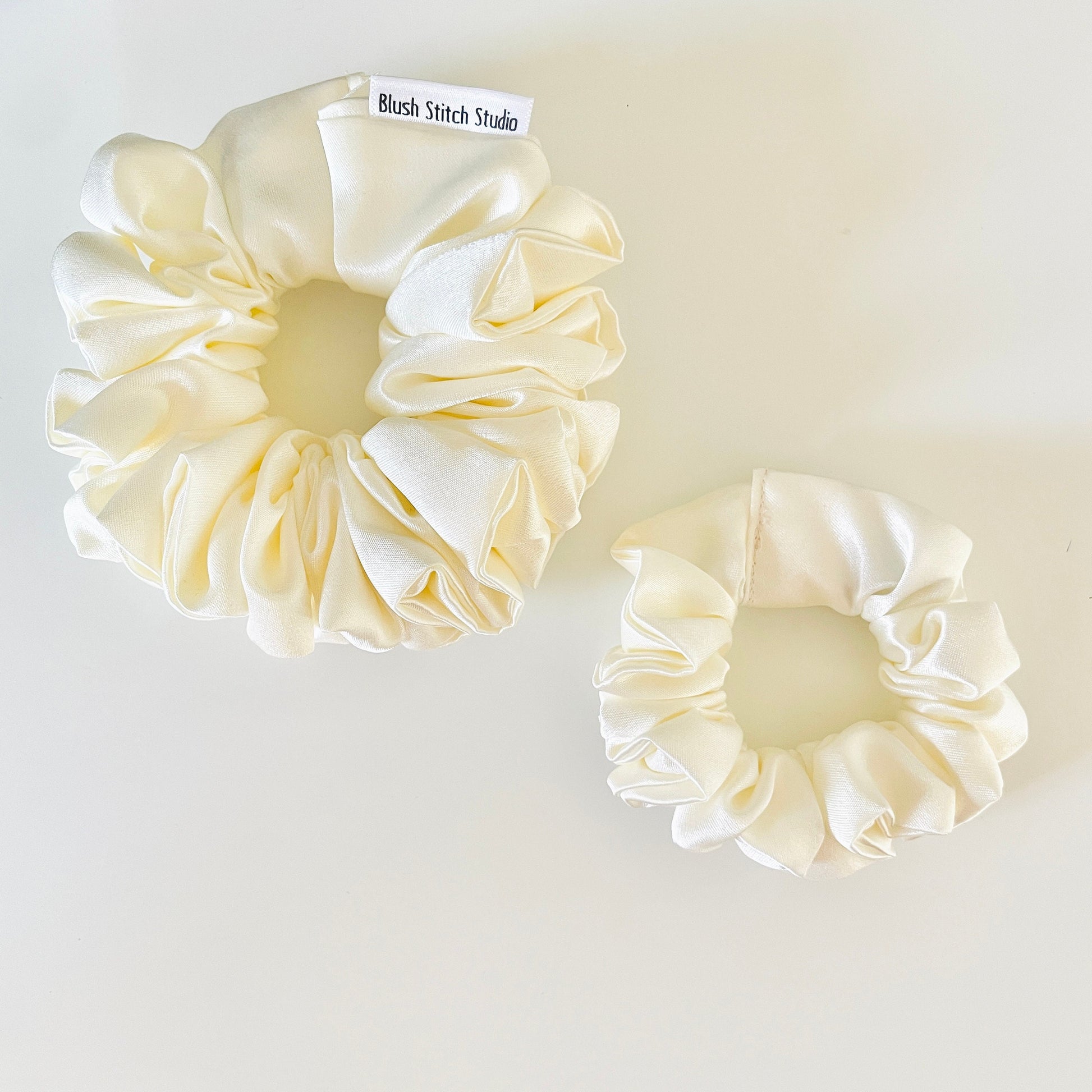 Ivory White Cream Satin Scrunchie | Off White Bridal Satin Hair Accessory | Satin Scrunchie Canada | Scrunchy | BlushStitchStudio