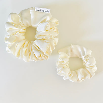 Ivory White Cream Satin Scrunchie | Off White Bridal Satin Hair Accessory | Satin Scrunchie Canada | Scrunchy | BlushStitchStudio