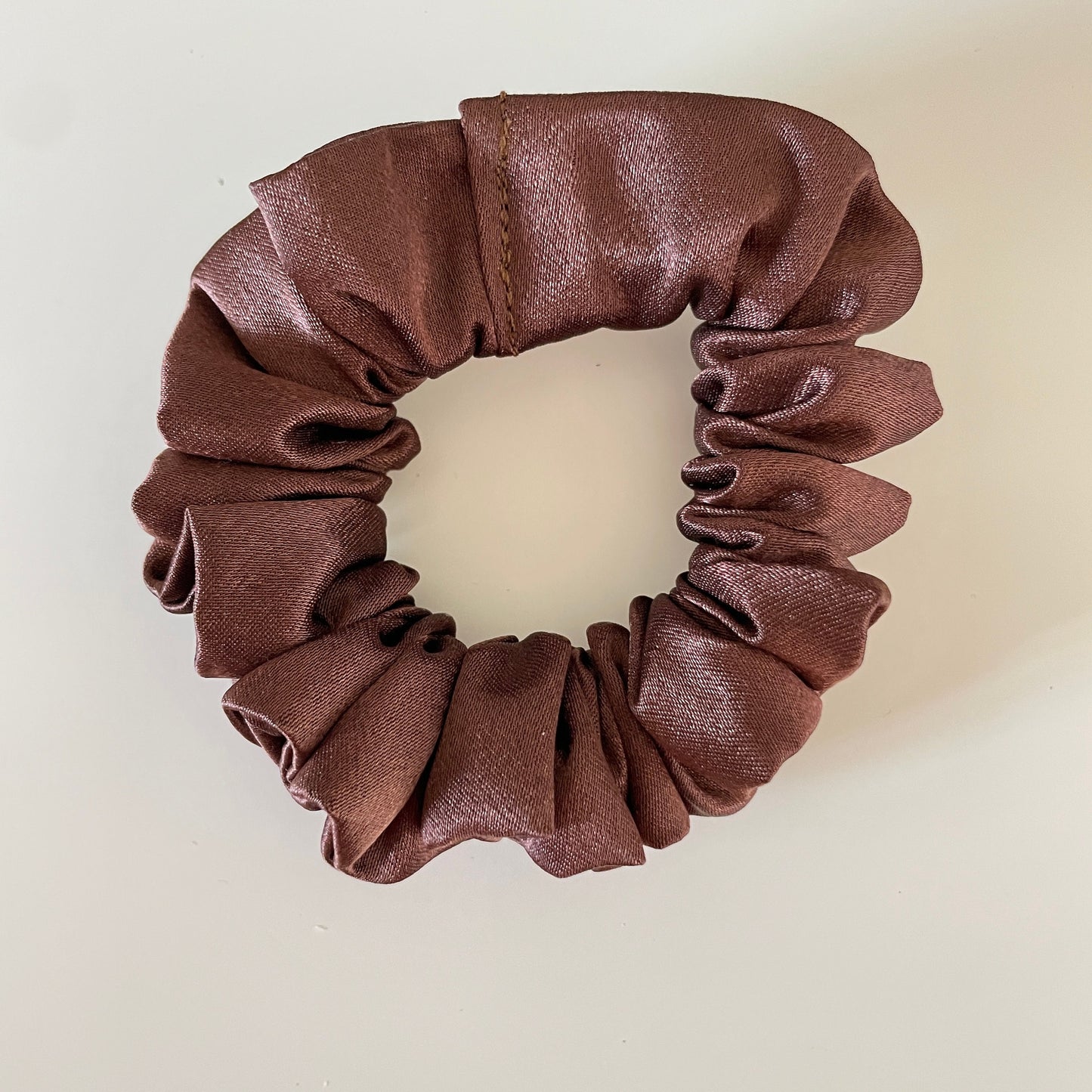 Brown Satin Scrunchie, Neutral Dark Brown Bridal Satin Hair Scrunchie, shiny hair tie