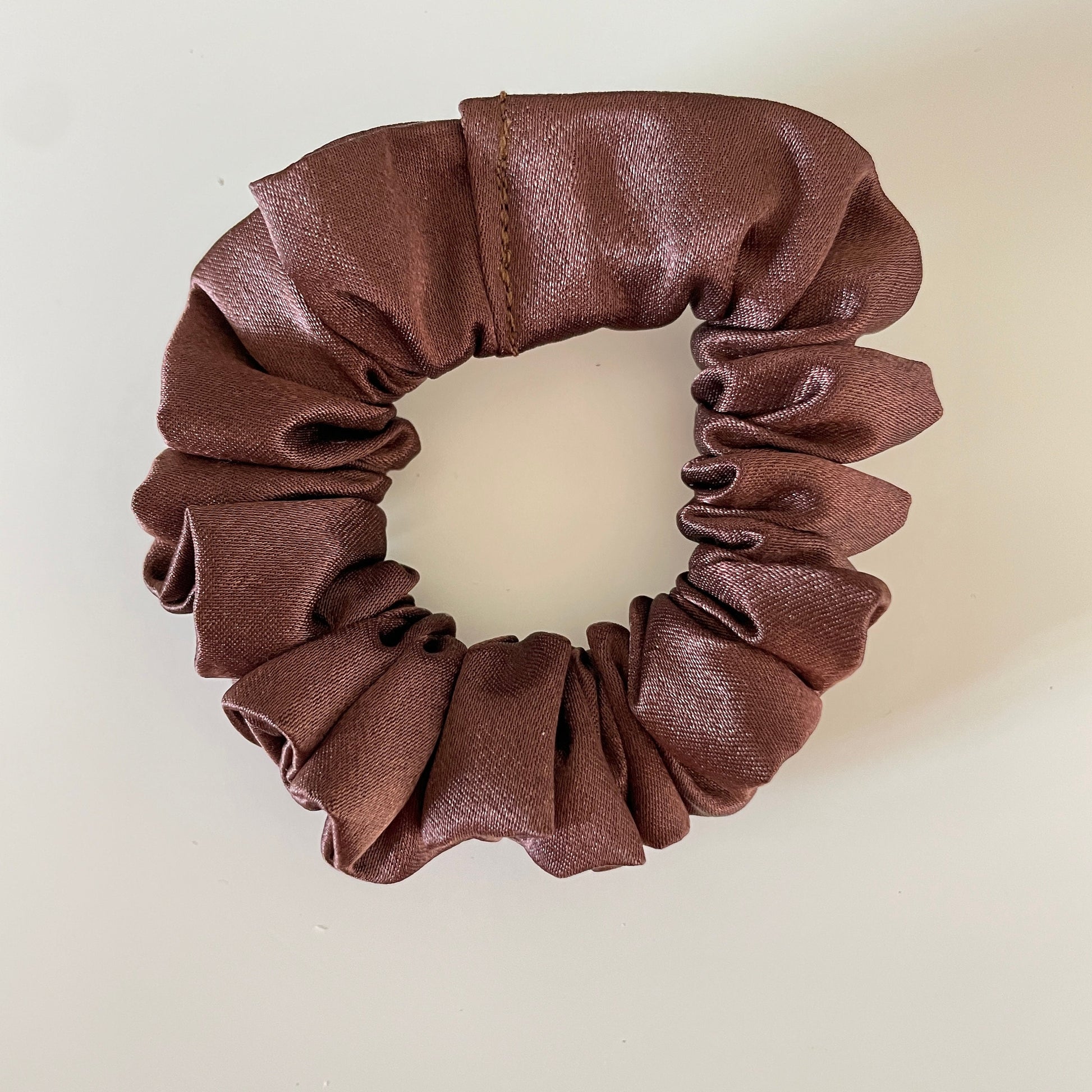 Brown Satin Scrunchie, Neutral Dark Brown Bridal Satin Hair Scrunchie, shiny hair tie