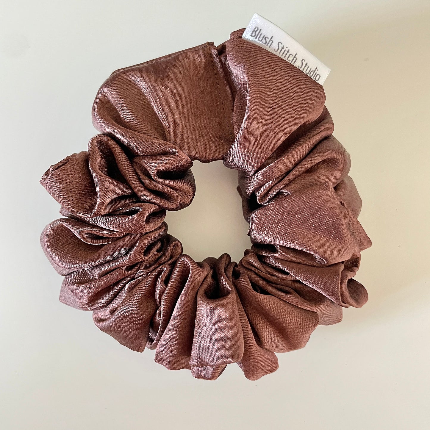 Brown Satin Scrunchie, Neutral Dark Brown Bridal Satin Hair Scrunchie, shiny hair tie