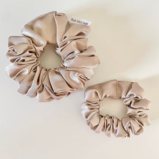 Beige Satin Scrunchie | Light Brown Satin Scrunchie | Satin Scrunchie Canada | Scrunchy | BlushStitchStudio