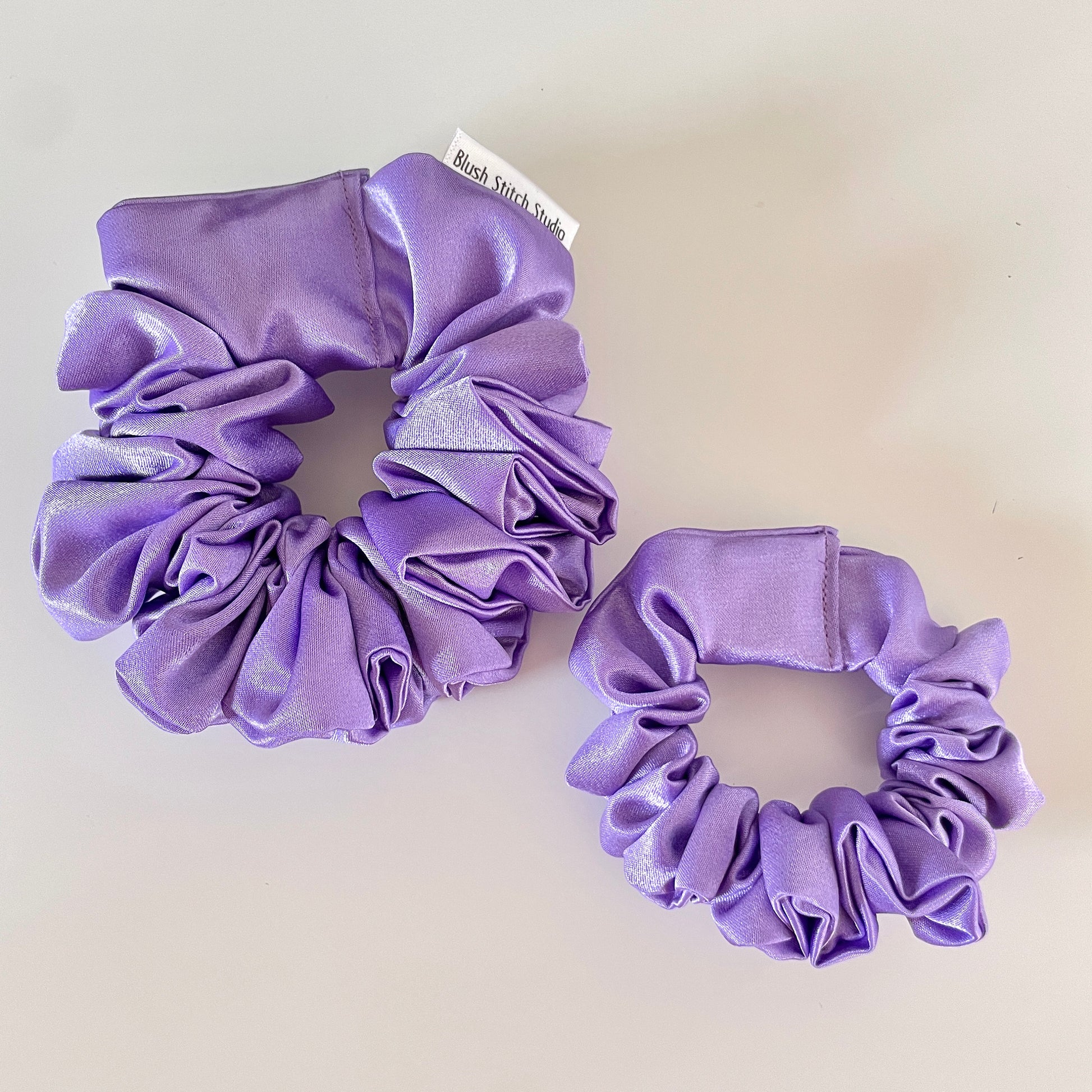 Lavender Satin Scrunchie lilac purple, light pastel purple shiny hair tie, bridesmaid gift