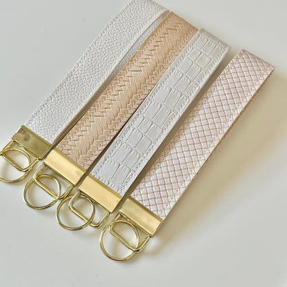 Neutral White Cream Key Wristlet | Key Fob Holder | Beige Gold Wristlet key chain | Faux Vegan Leather Key wristlet | BlushStitchStudio