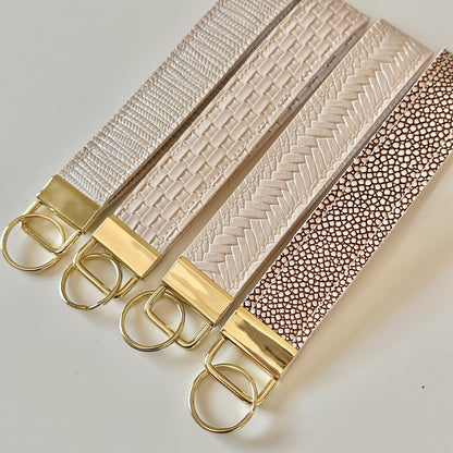 Neutral White Cream Key Wristlet | Key Fob Holder | Beige Gold Wristlet key chain | Faux Vegan Leather Key wristlet | BlushStitchStudio