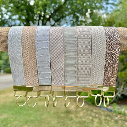 Neutral White Cream Key Wristlet | Key Fob Holder | Beige Gold Wristlet key chain | Faux Vegan Leather Key wristlet | BlushStitchStudio