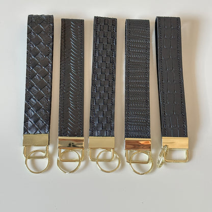 Neutral Black and Gold Key Wristlet | Key Fob Holder | Wristlet key chain | Faux Vegan Leather Key wristlet | BlushStitchStudio