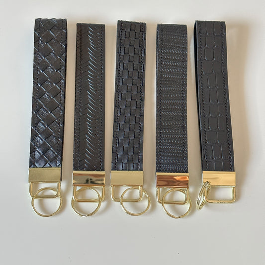 Neutral Black and Gold Key Wristlet | Key Fob Holder | Wristlet key chain | Faux Vegan Leather Key wristlet | BlushStitchStudio