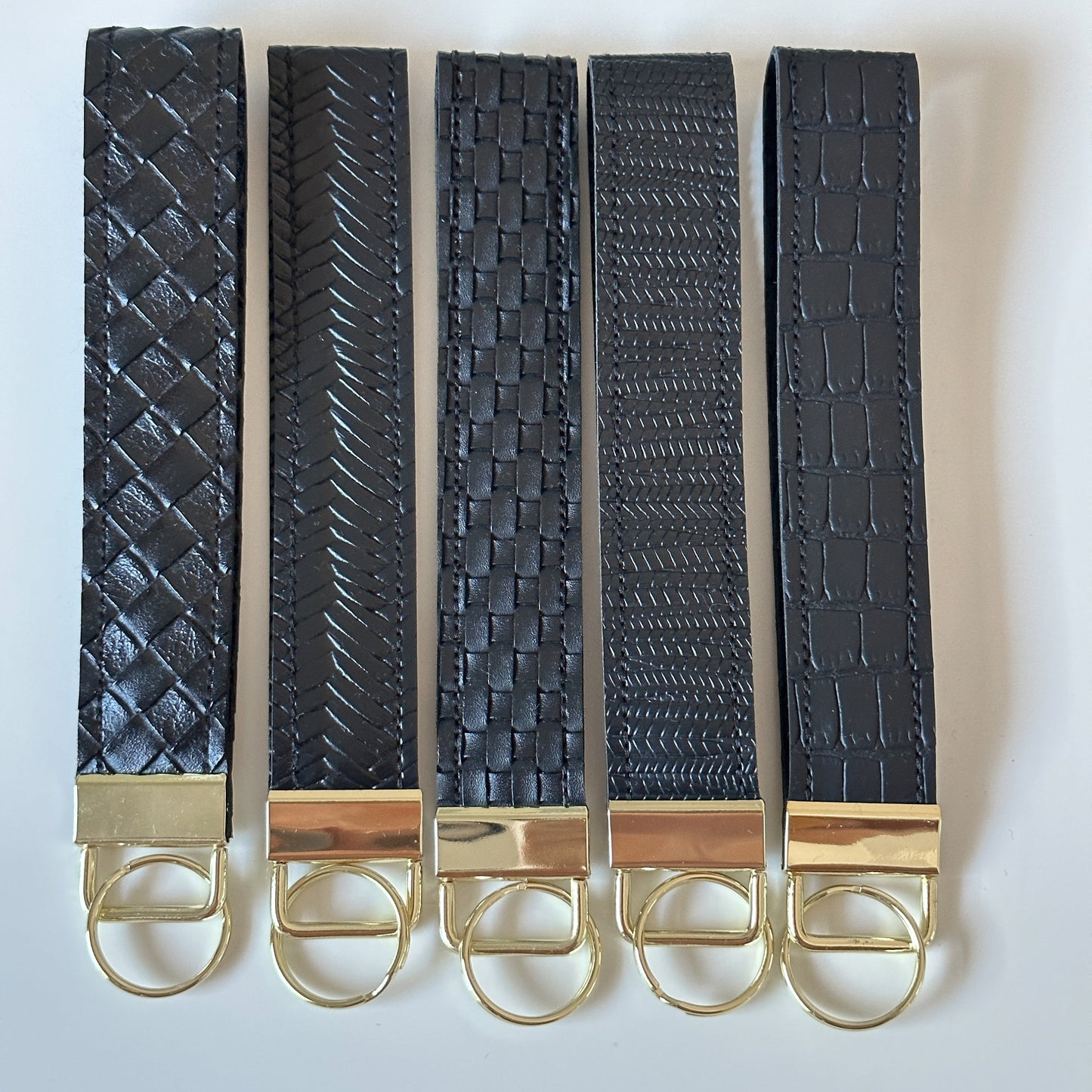Neutral Black and Gold Key Wristlet | Key Fob Holder | Wristlet key chain | Faux Vegan Leather Key wristlet | BlushStitchStudio