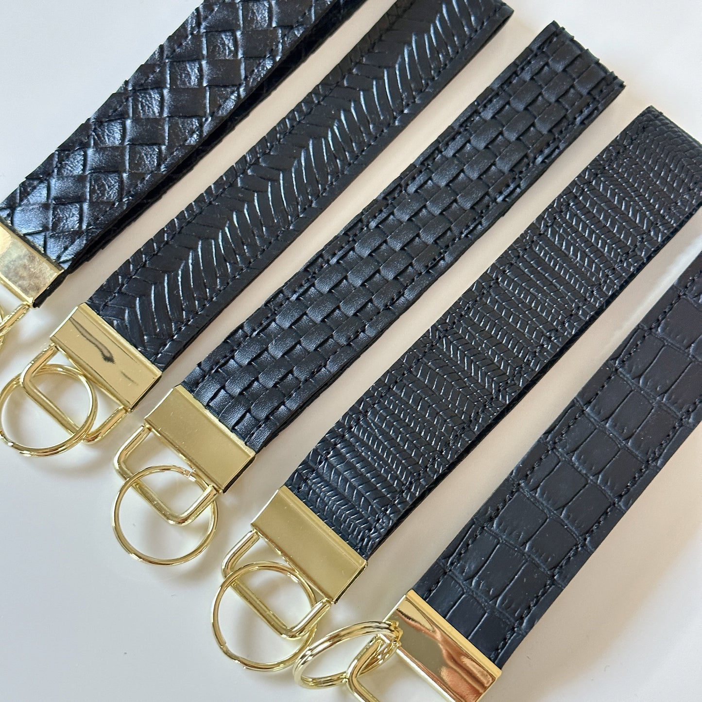 Neutral Black and Gold Key Wristlet | Key Fob Holder | Wristlet key chain | Faux Vegan Leather Key wristlet | BlushStitchStudio