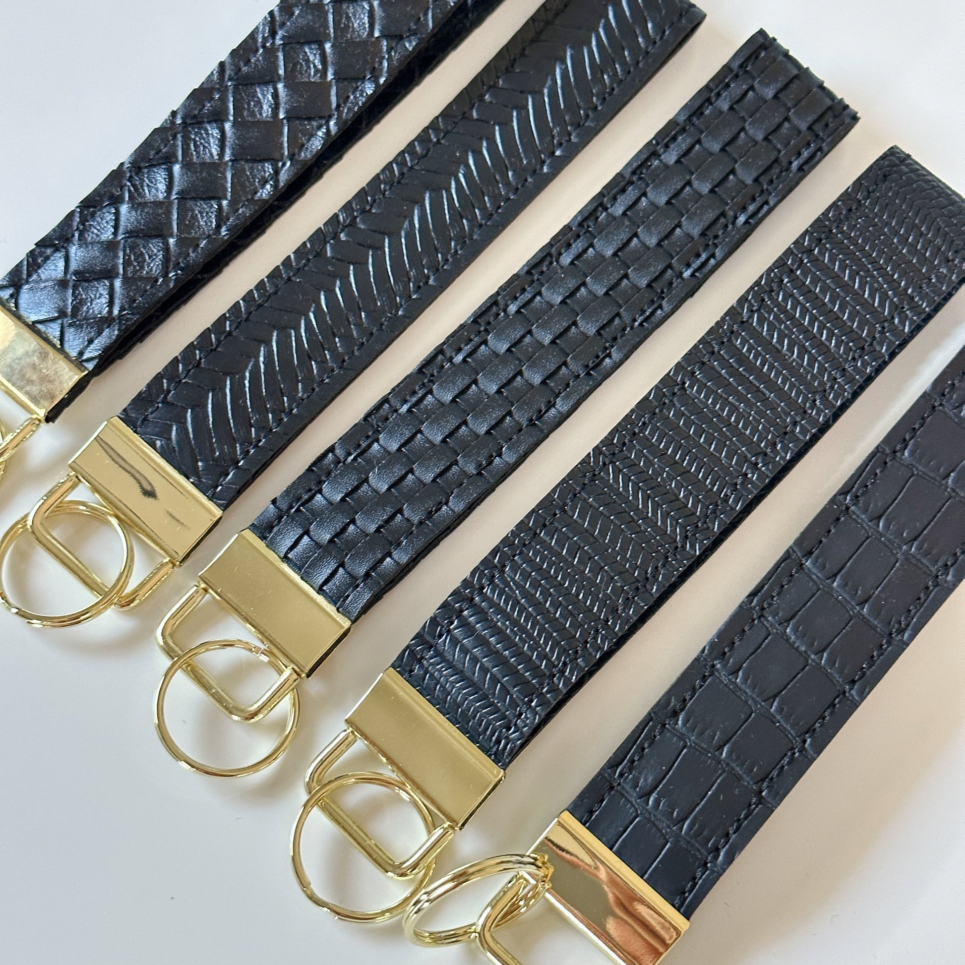 Neutral Black and Gold Key Wristlet | Key Fob Holder | Wristlet key chain | Faux Vegan Leather Key wristlet | BlushStitchStudio
