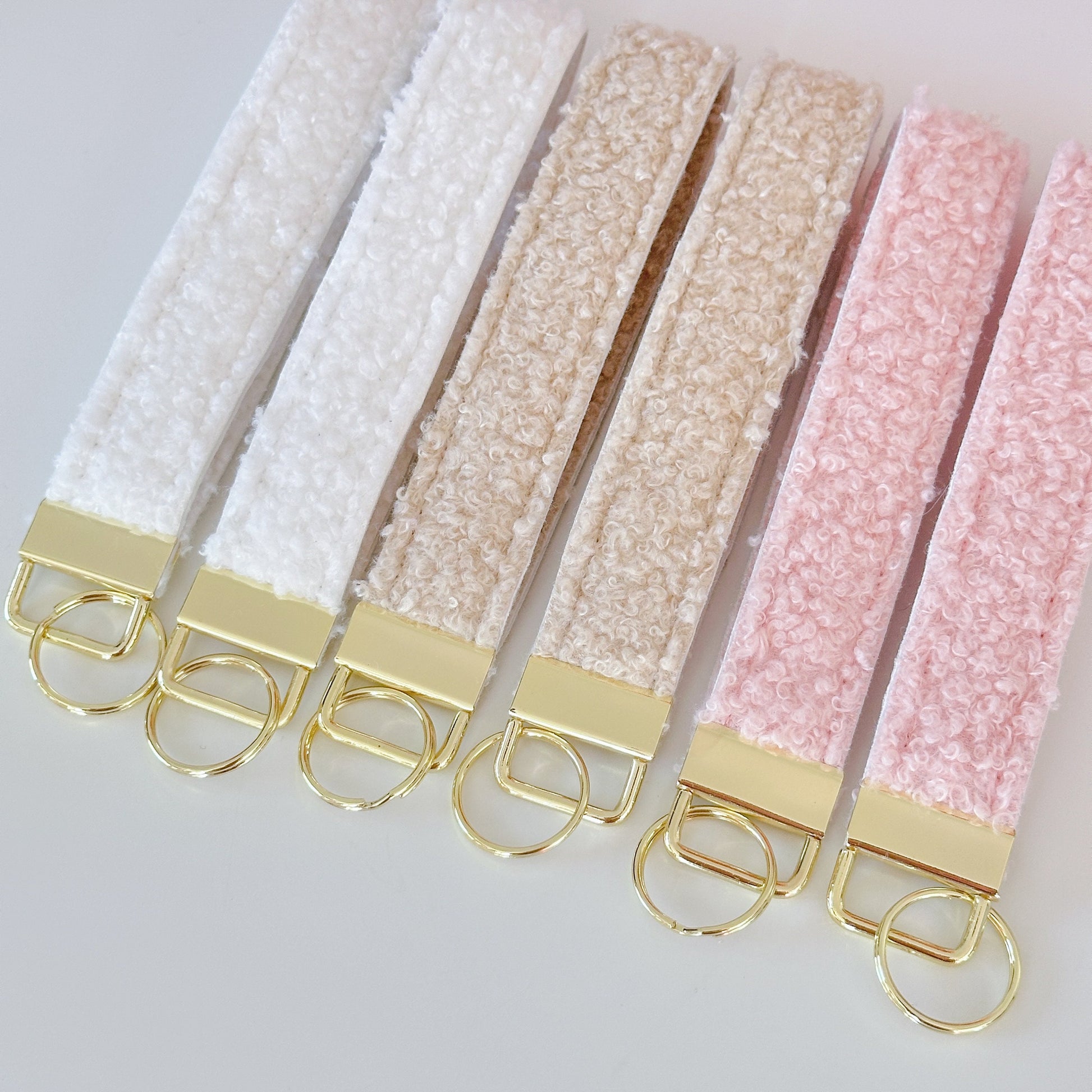 sherpa teddy fleece keychain wrist lanyard.