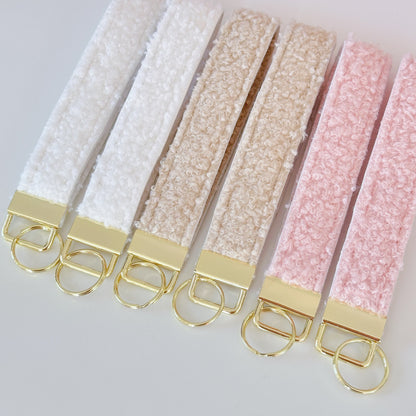 sherpa teddy fleece keychain wrist lanyard.