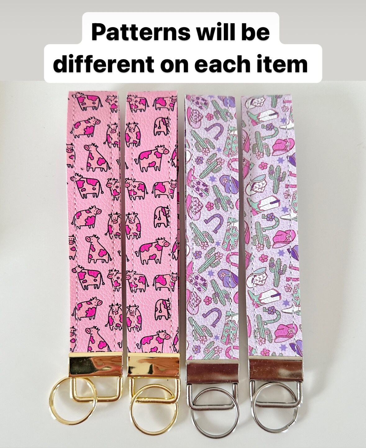 Pink Cow Girl Western Key Wristlet | Key Fob Holder | Wristlet key chain | Vegan Leather Key wristlet | Cowgirl Gifts | Cow Print keychain