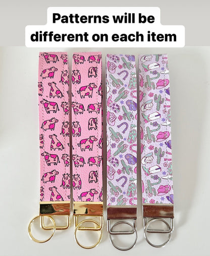 Pink Cow Girl Western Key Wristlet | Key Fob Holder | Wristlet key chain | Vegan Leather Key wristlet | Cowgirl Gifts | Cow Print keychain