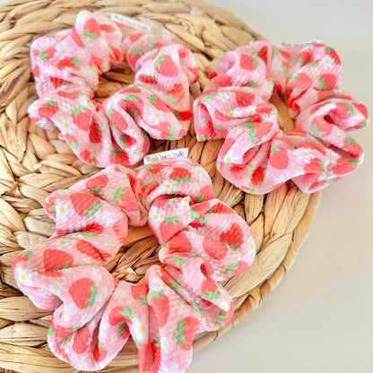 Strawberry Scrunchie Light Pink | Floral Strawberry Hair Tie | Summer Fruit Collection