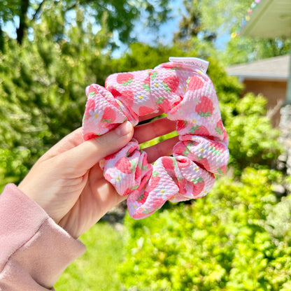 Strawberry Scrunchie Light Pink | Floral Strawberry Hair Tie | Summer Fruit Collection