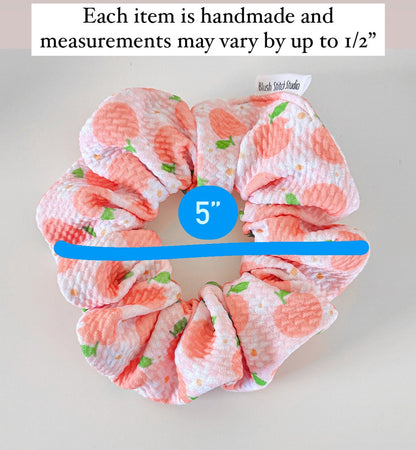 Peach Fruit Scrunchie | Floral Peach Hair Tie | Summer Fruit Collection