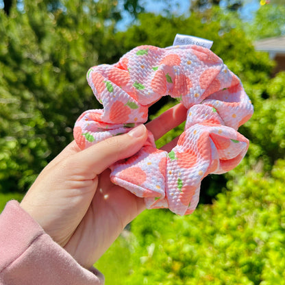Peach Fruit Scrunchie | Floral Peach Hair Tie | Summer Fruit Collection
