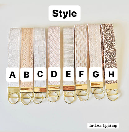Neutral White Cream Key Wristlet | Key Fob Holder | Beige Gold Wristlet key chain | Faux Vegan Leather Key wristlet | BlushStitchStudio