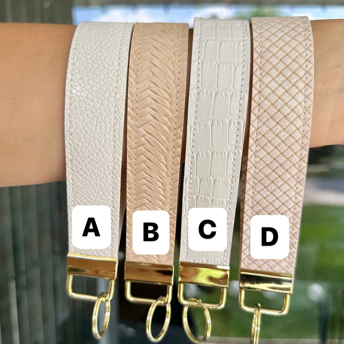 Neutral White Cream Key Wristlet | Key Fob Holder | Beige Gold Wristlet key chain | Faux Vegan Leather Key wristlet | BlushStitchStudio