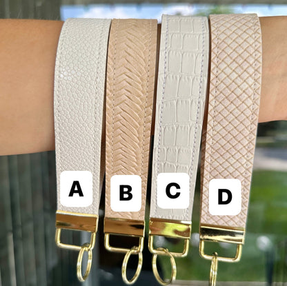 Neutral White Cream Key Wristlet | Key Fob Holder | Beige Gold Wristlet key chain | Faux Vegan Leather Key wristlet | BlushStitchStudio