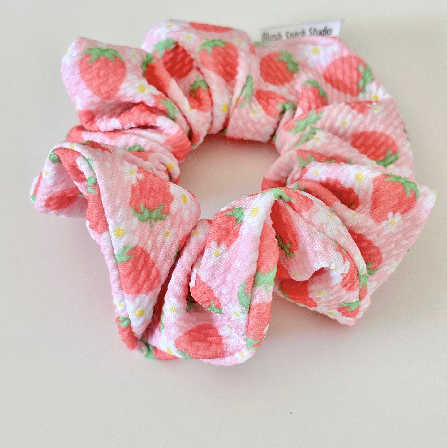 Strawberry Scrunchie Light Pink | Floral Strawberry Hair Tie | Summer Fruit Collection