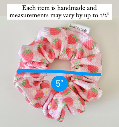 Strawberry Scrunchie Light Pink | Floral Strawberry Hair Tie | Summer Fruit Collection