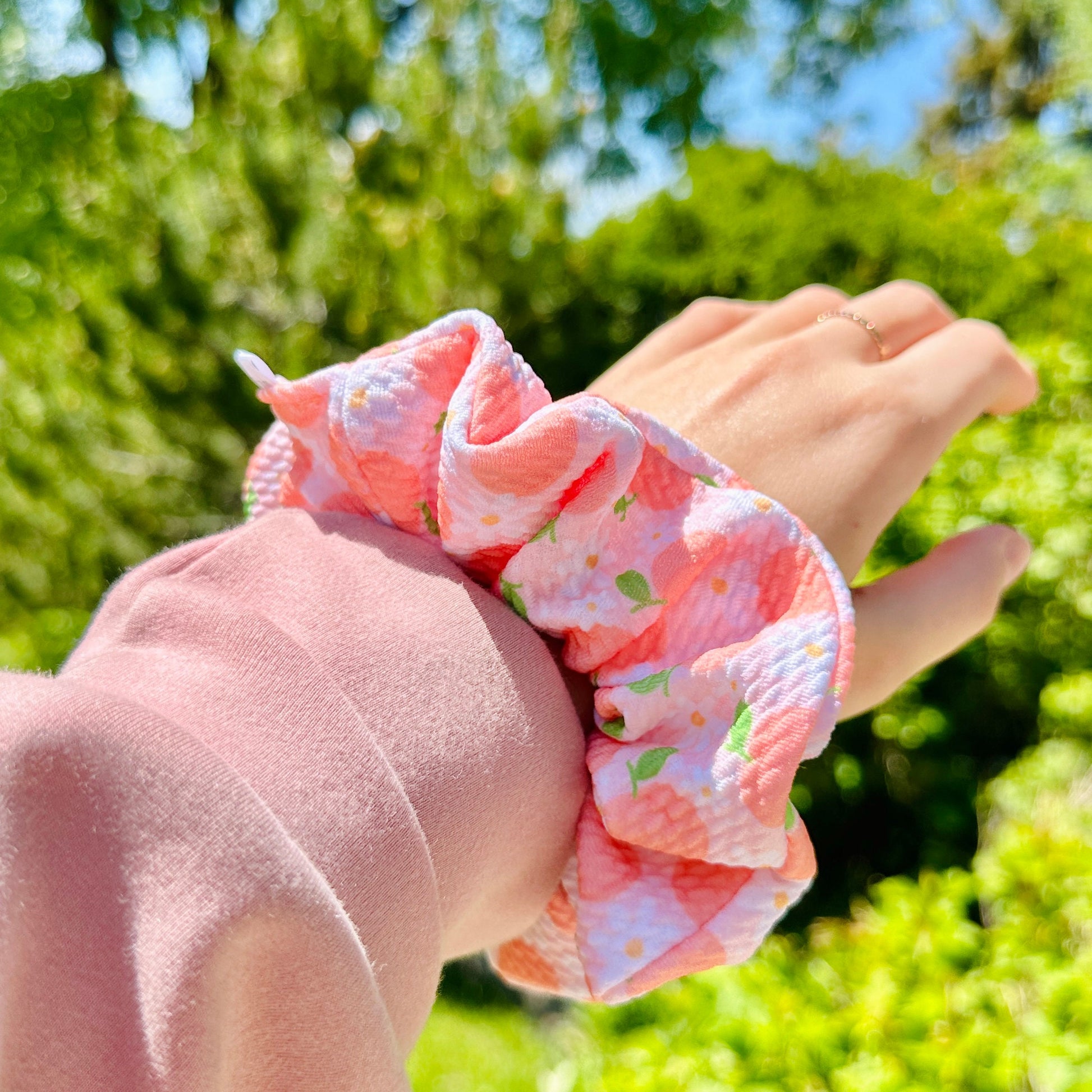 Peach Fruit Scrunchie | Floral Peach Hair Tie | Summer Fruit Collection