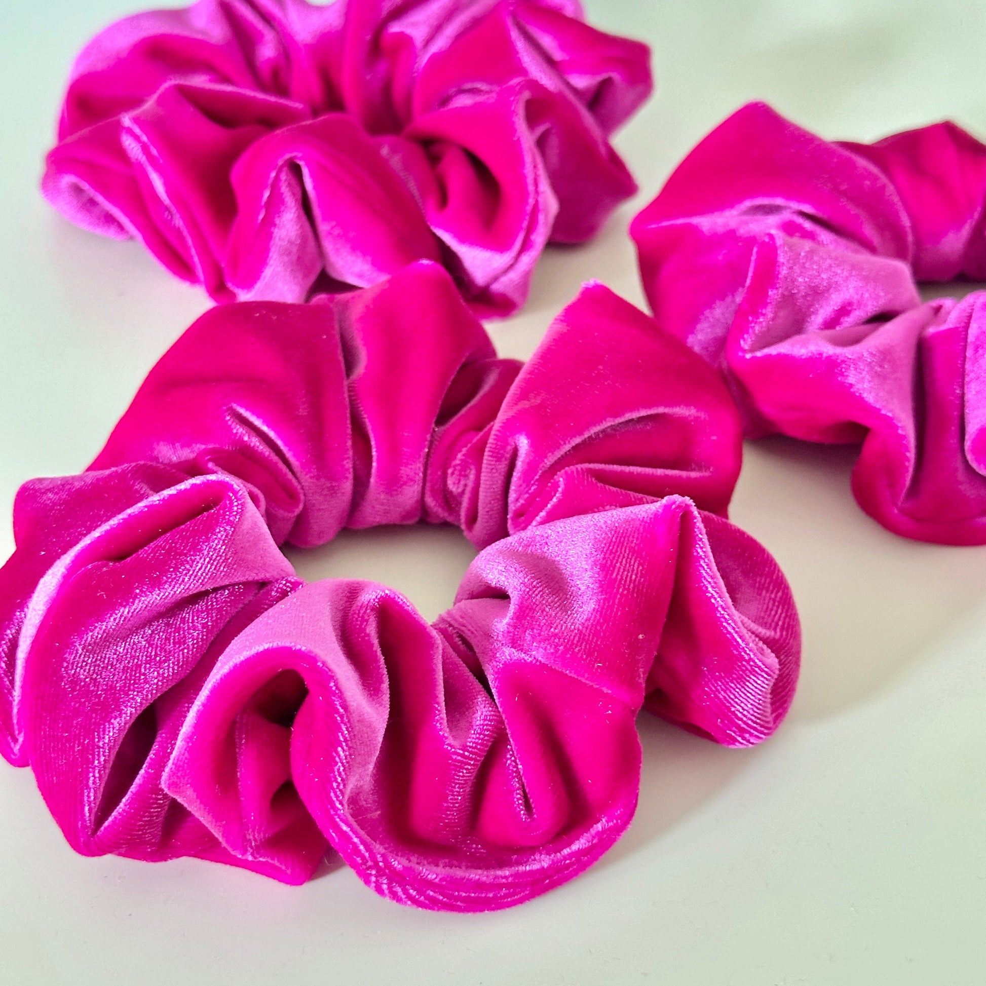 Hot Pink Velvet Scrunchie | Fuchsia Bright Pink Velvet Hair Tie